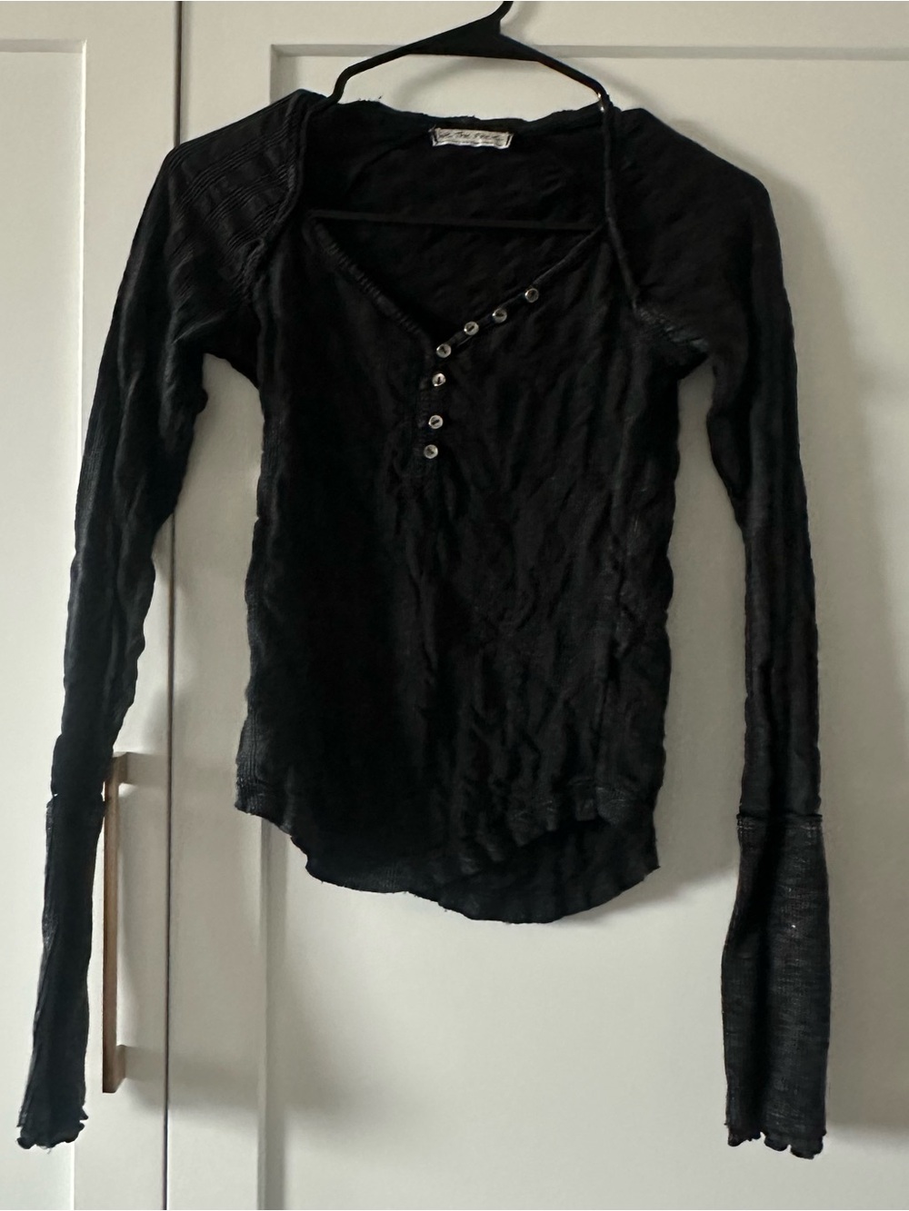 We The Free Black Long-Sleeve Henley with Angled Button Placket